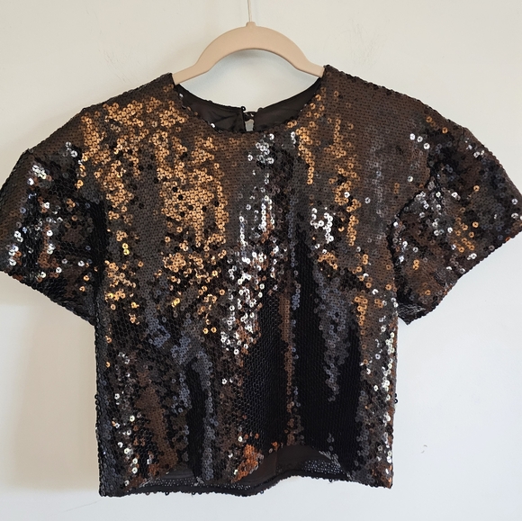 Parker Black Sequin Top Size Small - Picture 1 of 3
